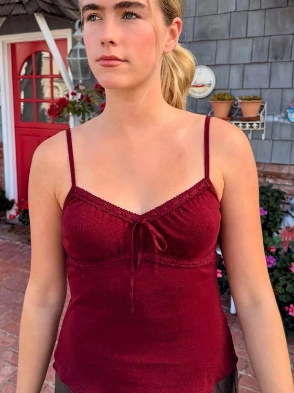 Brandy Melville Amara Tank Burgundy Lace Trim Camisole